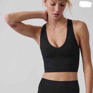 Athleta Aurora Rib Crop Tank Top Womens Small Black V-Neck Athletic Yoga Gym